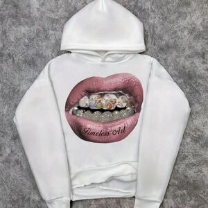 White Hoodie with Pink Lip Graphic